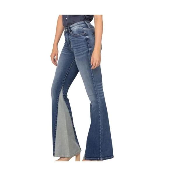 Judy Blue Denim - NWT Judy Blue Mid Rise Flare Jeans Contrast Panel Bell Bottoms Size 14W